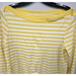 Kate Spade Devon 3/4 Sleeve Striped Boat Neck Top Small Yellow White Strip